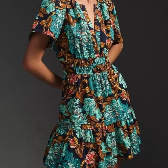 Anthropologie Somerset Mini Dress XXS Blue Floral Print ECU! - Picture 2 of 11